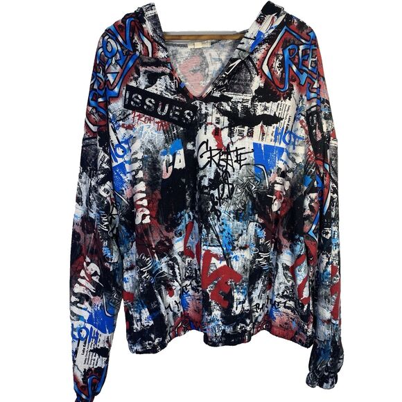 PAPER + TEE Graffiti Hoodie Pullover Long Sleeves Sweatshirt Streetwear Women 3X - Picture 1 of 11